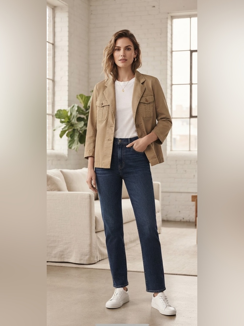 Club Monaco Khaki Tan Utility Button-Front Jacket - Size Medium